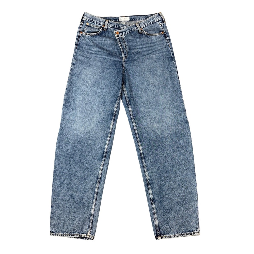 Gap Jeans Womens 32/14T Blue Criss Cross High Rise Long‎ Taper Denim 484783-00